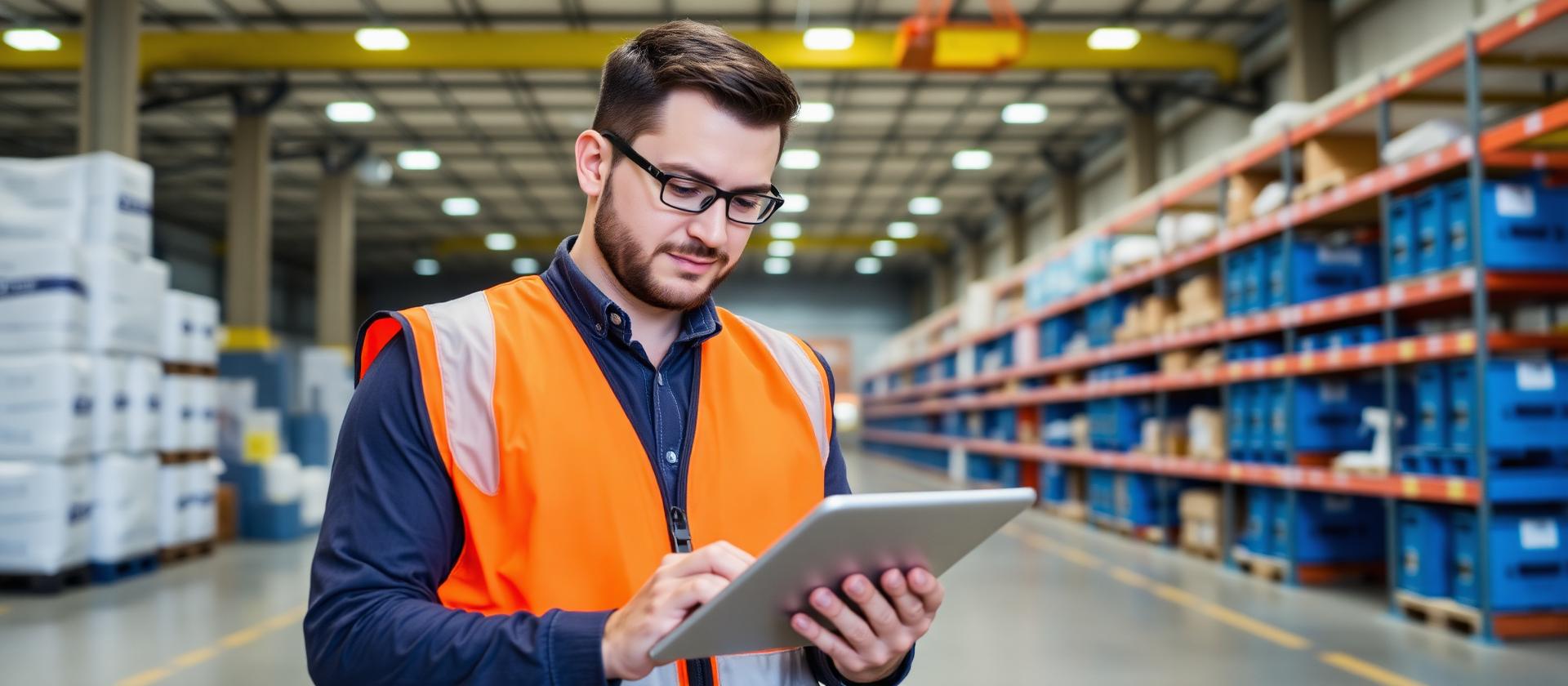 Facilities manager reviewing supplies on a tablet